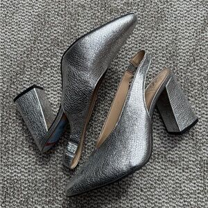 Vince Camuto Silver Textured Slingback Block Heels